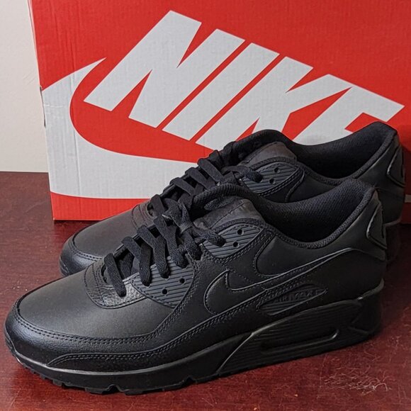 SIZE 12 - Nike Air Max 90 "Triple Black" Leather Sneakers NWT - Picture 3 of 8